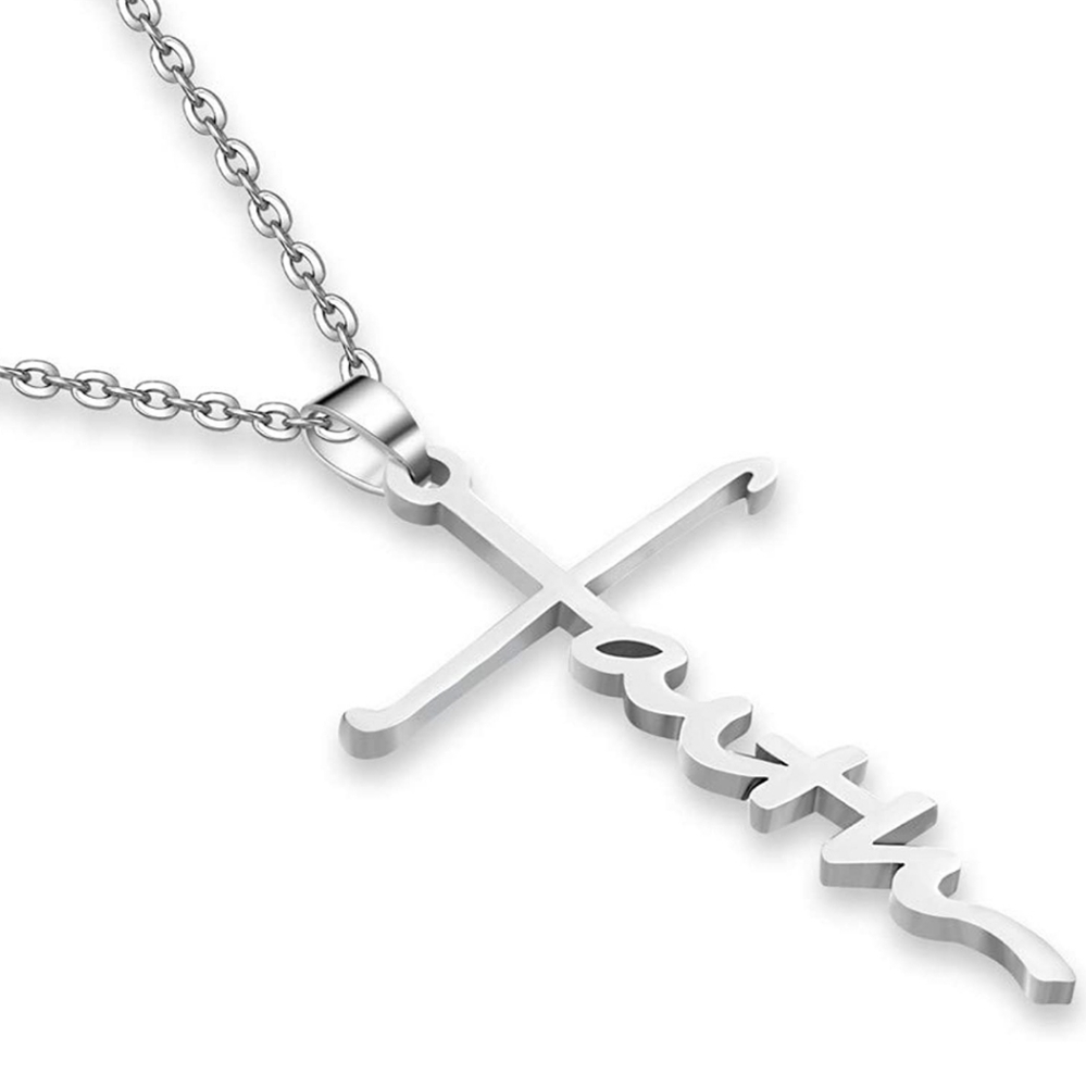 Faith Silvertone Pendant Necklace - Picture 4 of 4